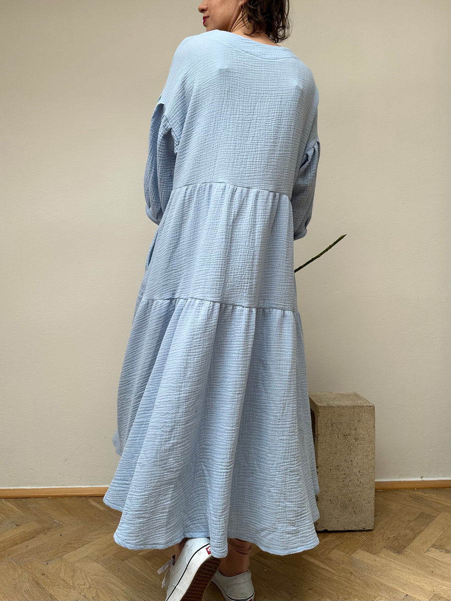 ŘASENÉ ŠATY MUŠELÍN - BABY BLUE – MONIKA MONGOL